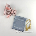 Luxury Packaging Drawstring Pouch Wedding Embroidery Logo Pearly Satin Jewelry Pouch Bag with Tassel